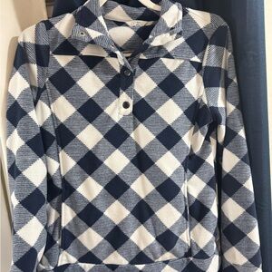crown & ivy Navy and White Buffalo Check Fleece Pullover